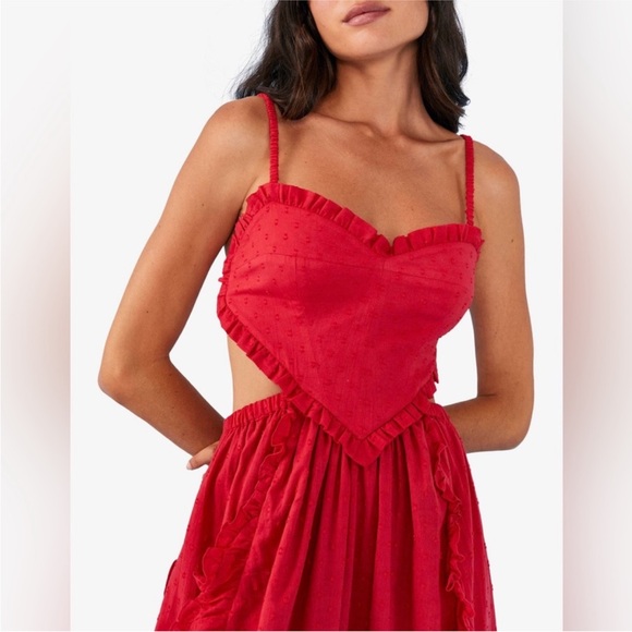Farm Rio Heart Shaped Bodice Midi Ruffled Dress - Picture 4 of 16